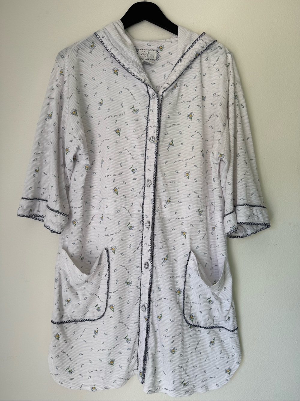 Vintage Y2k Earth Angels Loves Me Not Lounge Hoodie Waffle Knit Medium Daisy